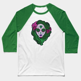 Green hair Pin-up goth girl graphic design Baseball T-Shirt